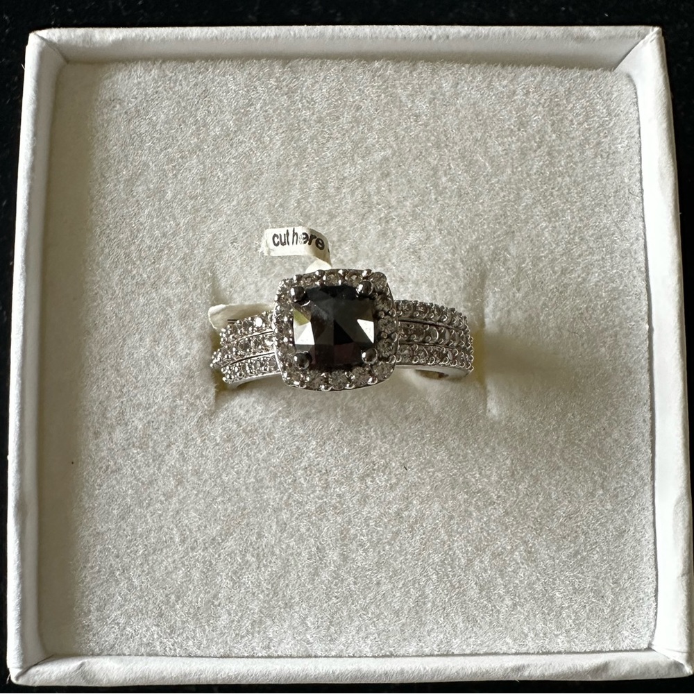Midnight Black Diamond 10k White Gold  Bridal Set - Size 7